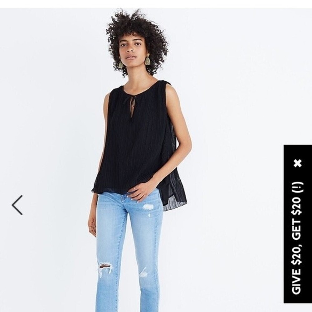 MADEWELL BLACK BLOUSE Pleated Tank Top (S)